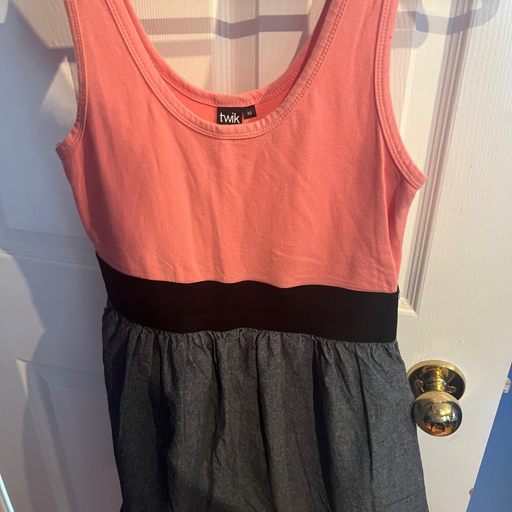 Twik Coral and Charcoal Sleeveless Dress